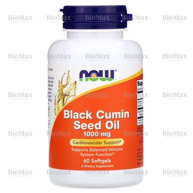 Олія з насіння чорного кмину, Black Cumin Seed Oil, Now Foods, 1000 мг, 60 м'яких капсул