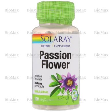 Пасіфлора, (страстоцвіт), Passion Flower, Solaray, 350 мг, 100 капсул