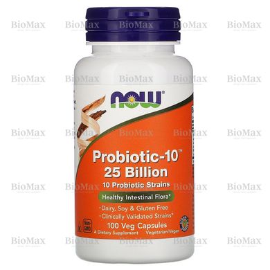 Пробиотики, Probiotic-10, Now Foods, 25 млрд КОЕ 100 капсул