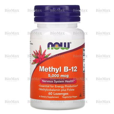Вітамін В12, (метілкобаламін), Methyl B-12, Now Foods, 5000 мкг, 60 льодяників