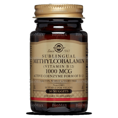 Витамин В12, (метилкобаламин), Vitamin B12, Solgar, 1000 мкг, 30 таблетки