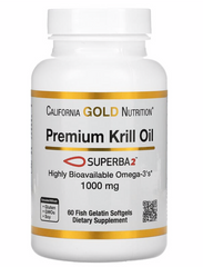 Масло криля премиального качества (высокая биодоступность всасывания), Premium Krill Oil Superba2, California Gold Nutrition, 1000 мг, 60 капсул из рыбьего желатина.