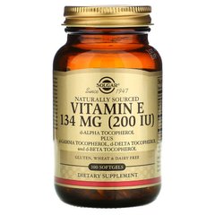 Натуральный Витамин Е, Vitamin E, Mixed Tocopherols, Solgar, 200 МЕ, 100 капсул
