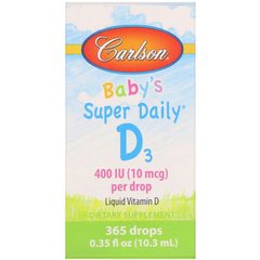 Вітамін Д-3 для дітей до 2 років, Baby`s Super Daily D-3, D3, Carlson Labs, 10 мкг, 400 МО, 10,3 мл