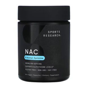 N-ацетилцистеїн, NAC N-Acetyl-Cysteine, Sports Research, 600 мг, 90 вегетаріанських капсул