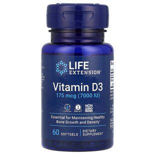Вітамін D3, Vitamin D3, Life Extension, 175 мкг (7000 МО), 60 гелевих капсул