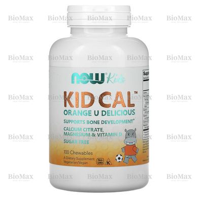 Дитячі вітаміни з кальцієм, магнієм, вітаміном Д3 для дітей апельсин з кислинкою, Kid Cal Tart Orange, Now Foods, 100 жувальних таблеток