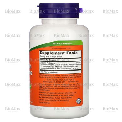 Фітосоми куркуміна, Curcumin Phytosome, Bio-Enhanced Turmeric Extract, Now Foods,  500 мг, 60 рослинних капсул
