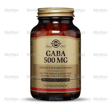 ГАМК, Гамма-аміномасляна кислота, GABA, Solgar, 500 мг, 100 капсул