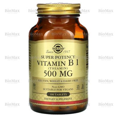 Вітамін B1 (тіамін), Vitamin B1, Solgar, 500 мг, 100 таблеток
