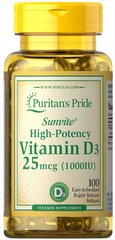 Вітамін Д-3, Д3, Vitamin D-3, D3, Puritan's Pride, 1000 МО, 100 капсул