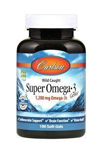 Риб'ячий жир, Super Omega &middot; 3, Carlson, 1200 мг, 100 гелевих капсул