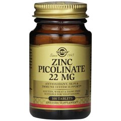 Цинк пиколинат, Zinc Picolinate, Solgar, 22 мг, 100 таблеток