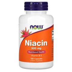 Витамин В3, Ниацин, Niacin, Now Foods, 500 мг 100 капсул