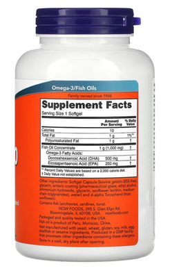 Омега 3, DHA-500, Now Foods, 180 капсул