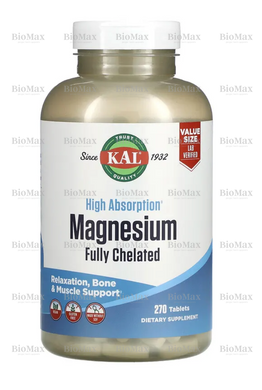 Магній гліцінат, High Absorption Magnesium, KAL, 315 мг, 270 таблеток