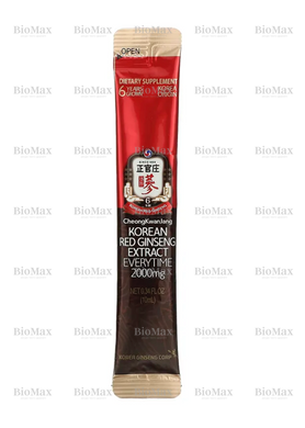 Женьшень корейський червоний екстракт, Korean Red Ginseng, CheongKwanJang, 2000 мг, 10 пакетиків-стиків по 10 мл