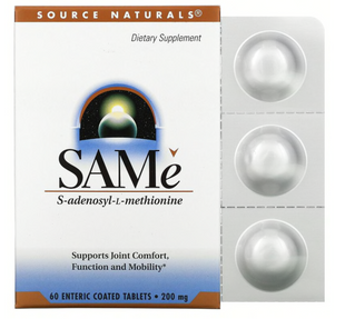 S-Аденозилметіонін, SAM-e, Source Naturals, 200 мг, 60 таблеток