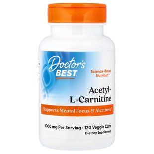 Ацетил-L-карнітин, Acetyl-L-Carnitin, Doctor's Best, 1000 мг, 120 веганських капсул (500 мг у капсулі)