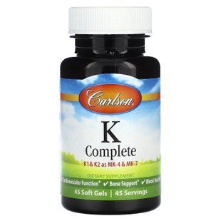 Вітамін К, повна формула, K-Complete, Carlson, 45 гелевих капсул