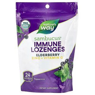 Леденцы для иммунитета, бузина, цинк + витамин C, Sambucus Immune Lozenges, Nature's Way, перечная мята, 24 леденца