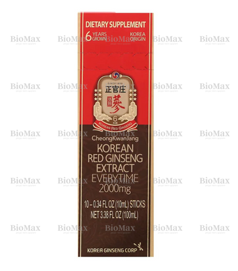 Женьшень корейский красный экстракт, Korean Red Ginseng, CheongKwanJang, 2000 мг, 10 пакетиков-стиков по 10 мл