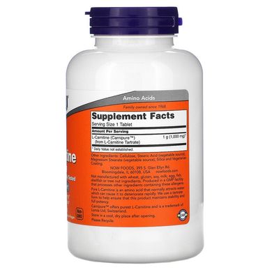 L-карнитин,  L- Carnitine, Now Foods, 1000 мг, 100 таблеток