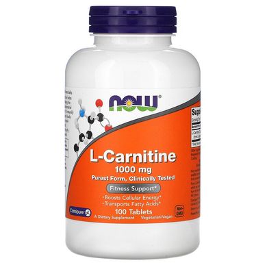 L-карнитин,  L- Carnitine, Now Foods, 1000 мг, 100 таблеток