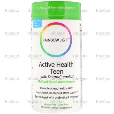 Полівітаміни для подлітків с дерма-комплексом, Active Health Teen, Rainbow Light, 90 таблеток