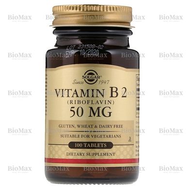 Вітамін B2, Vitamin B2, Solgar, 50 мг, 100 таблеток