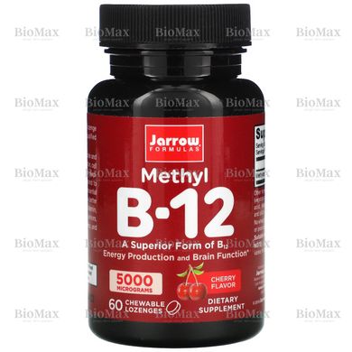 Витамин В12, Methyl B-12, Jarrow Formulas, 5000 мкг, 60 леденцов